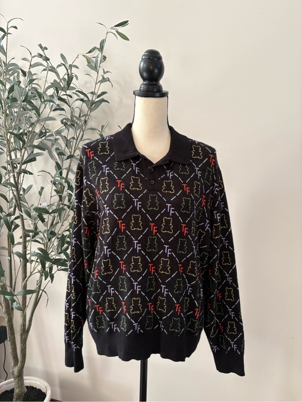 Teddy Fresh Bear Jacquard Polo Sweater